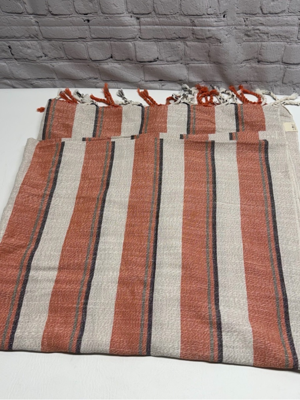 OOD & BIRD Striped Tassel Throw Blanket in Rust and Cream lightweight